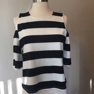 Gianni Bini off shoulder black white striped top